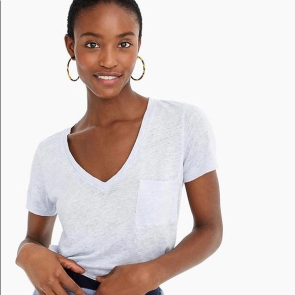 J Crew 0 Linen V Neck Pocket Front Tee 